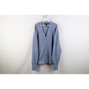 Vintage 90s Streetwear Mens XL Blank Knit Kurt Cobain Cardigan Sweater Blue USA